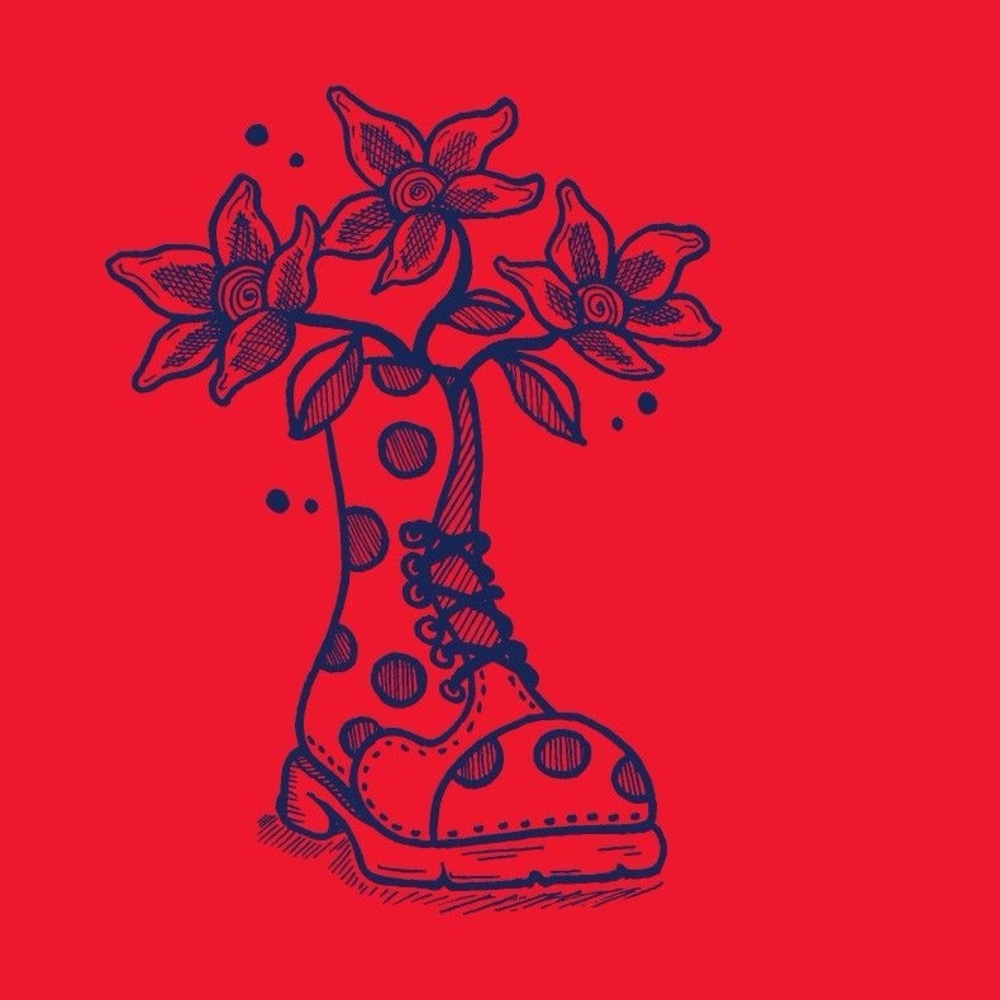 Red Graphic Tee with Boot and Flowers
